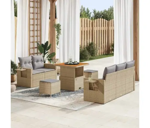 8 Daļu Dārza Dīvānu Komplekts Ar Spilveniem Bēšā Poli Rotangpalma Akācija Vidaxl