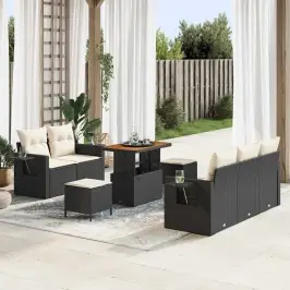 Sodo Sofų Rinkinys Su Pagalve 8 Pcs Juoda Ir Kreminė