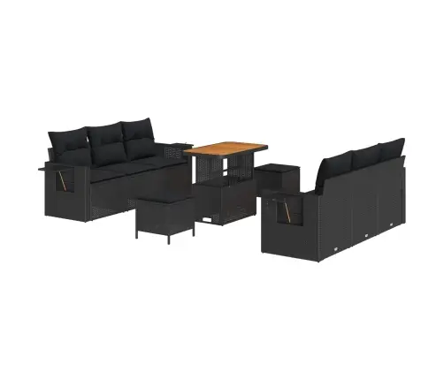9 Gabalu Dārza Dīvānu Komplekts Ar Spilveniem Melnā Poli Rotangpalmas Akācijā Vidaxl