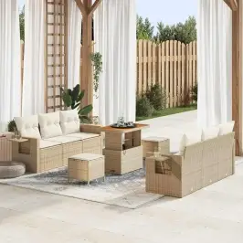 Dārza Dīvānu Komplekts Ar Spilvenu 9 Pcs Bēša Un Krēmkrāsa Vidaxl