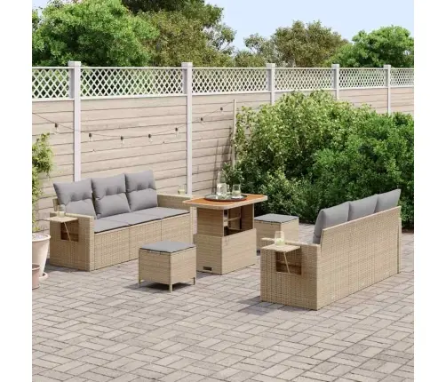 Sodo Sofų Rinkinys 9 Pcs Smėlio Ir Šviesiai Pilkos Spalvos