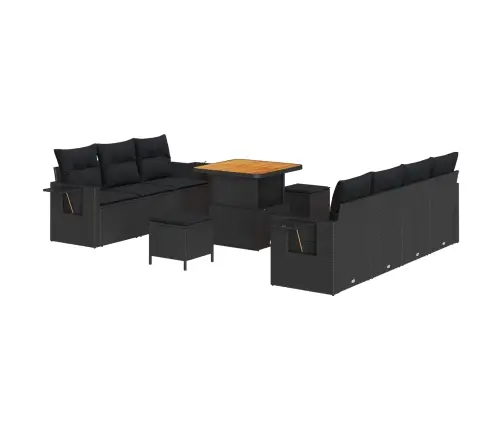 Sodo Sofų Rinkinys Su Pagalve Su Saugykla 10 Pcs Juoda