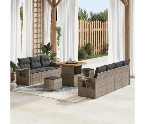 Dārza Dīvānu Komplekts Ar Spilvenu Ar Uzglabāšanu 10 Pcs Pelēka Vidaxl