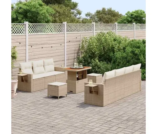 Sodo Sofų Rinkinys Su Pagalve 10 Pcs Smėlio Ir Kreminės Spalvos