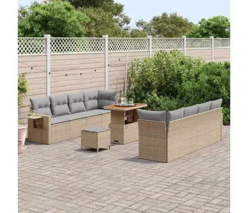 11 Gabalu Dārza Dīvānu Komplekts Ar Spilveniem Bēšs Polietilēna Rotangpalma Akācija Vidaxl