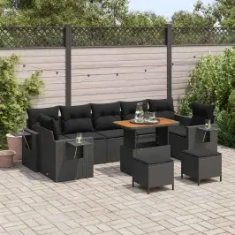 Sodo Sofų Rinkinys Su Pagalve 10 Pcs Juoda 90 X 55 X 71 Cm