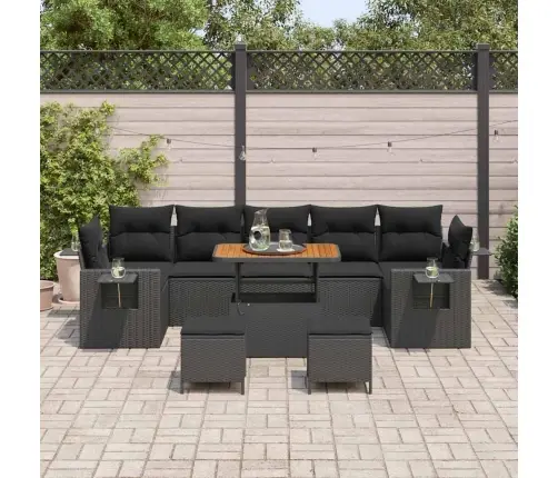 Sodo Sofų Rinkinys Su Pagalve 10 Pcs Juoda Poliratanas