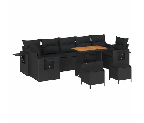 Sodo Sofų Rinkinys Su Pagalve 10 Pcs Juoda Poliratanas