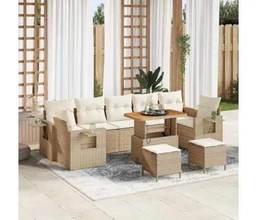 10 Daļu Dārza Dīvānu Komplekts Ar Spilveniem Bēšs Poli Rotangpalma Akācija Vidaxl