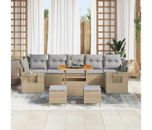 10 Daļīgs Dārza Dīvānu Komplekts Ar Spilveniem Bēšs Poli Rotangpalma Akācija Vidaxl