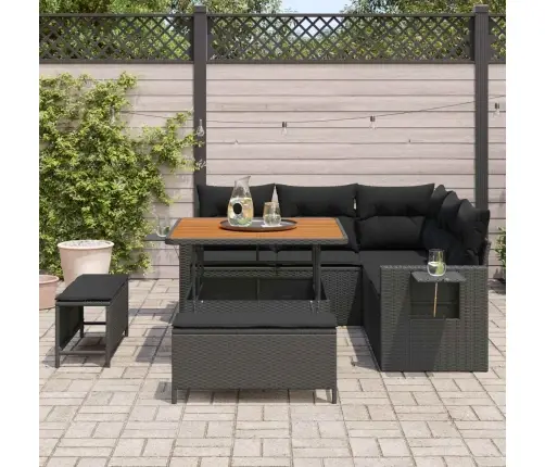Sodo Sofų Rinkinys Su Pagalve 9 Pcs Juoda Poliratanas