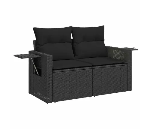 Sodo Sofų Rinkinys Su Pagalve 9 Pcs Juoda Poliratanas