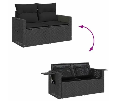 Sodo Sofų Rinkinys Su Pagalve 9 Pcs Juoda Poliratanas