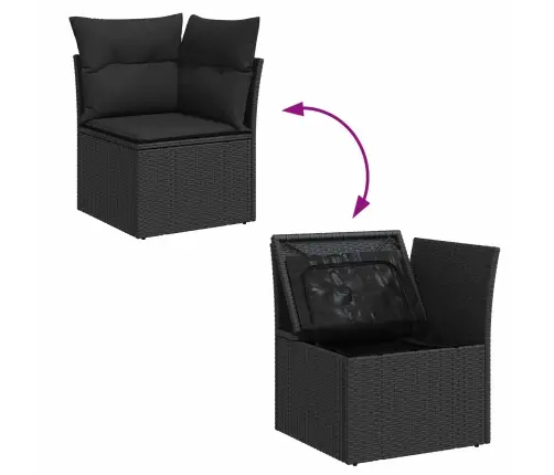 Sodo Sofų Rinkinys Su Pagalve 9 Pcs Juoda Poliratanas