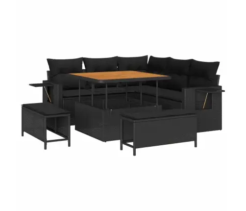 Sodo Sofų Rinkinys Su Pagalve 9 Pcs Juoda Poliratanas