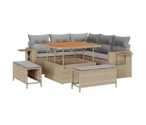 Dārza Dīvānu Komplekts 9 Pcs Bēša Un Gaiši Pelēka Poliratāns Vidaxl