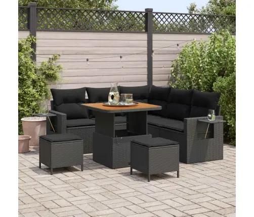 Dārza Dīvānu Komplekts Ar Spilvenu 9 Pcs Melna Poliratāns Vidaxl