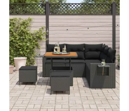 Dārza Dīvānu Komplekts Ar Spilvenu 9 Pcs Melna Poliratāns Vidaxl