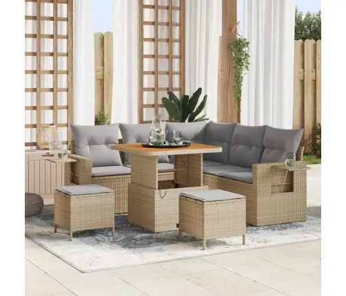 Dārza Dīvānu Komplekts 9 Pcs Bēša Un Gaiši Pelēka Poliratāns Vidaxl