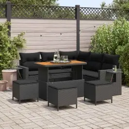 Dārza Dīvānu Komplekts Ar Spilvenu 10 Pcs Melna Poliratāns Vidaxl