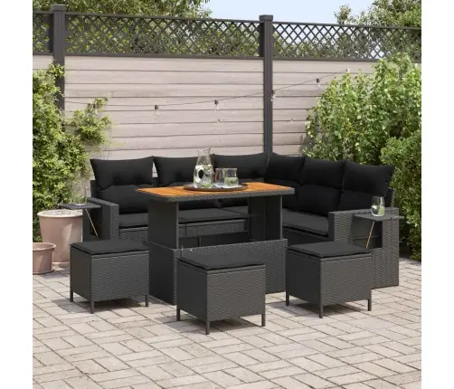 Dārza Dīvānu Komplekts Ar Spilvenu 10 Pcs Melna Poliratāns Vidaxl