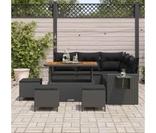 Dārza Dīvānu Komplekts Ar Spilvenu 10 Pcs Melna Poliratāns Vidaxl