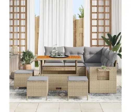 Dārza Dīvānu Komplekts 10 Pcs Bēša Un Gaiši Pelēka Poliratāns Vidaxl