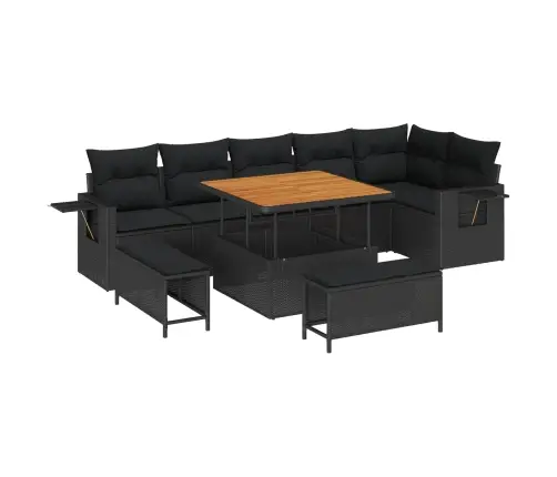 Sodo Sofų Rinkinys Su Pagalve 11 Pcs Juoda Poliratanas