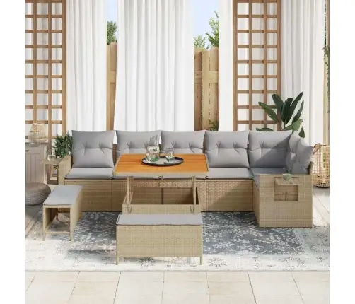 Dārza Dīvānu Komplekts 9 Pcs Bēša Poliūtu Rotangpalma Vidaxl