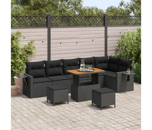 Dārza Dīvānu Komplekts Ar Spilvenu 11 Pcs Melna Poliratāns Vidaxl