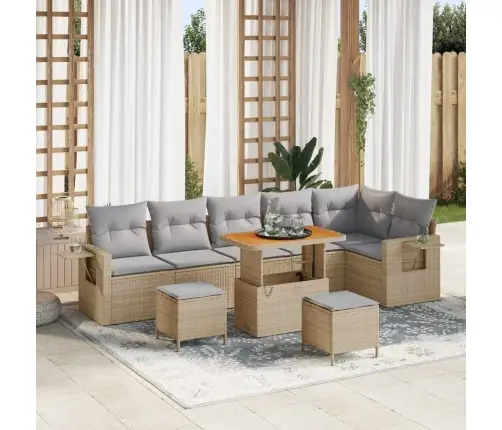 Dārza Dīvānu Komplekts 9 Pcs Bēša Poliūtu Rotangpalma Vidaxl