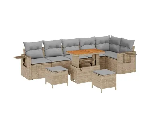 Dārza Dīvānu Komplekts 9 Pcs Bēša Poliūtu Rotangpalma Vidaxl