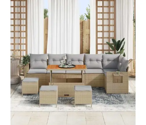 Dārza Dīvānu Komplekts 10 Pcs Bēša Poliūtu Rotangpalma Vidaxl