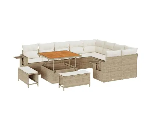 12 Gabalu Dārza Dīvānu Komplekts Ar Spilveniem Bēšs Poli Rotangpalma Akācija Vidaxl