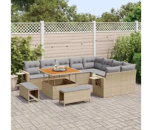 12 Daļu Dārza Dīvānu Komplekts Ar Spilveniem Bēšs Poli Rotangpalma Akācija Vidaxl