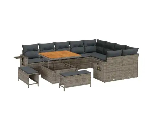 Sodo Sofų Rinkinys Su Pagalve Su Saugykla 12 Pcs Pilka