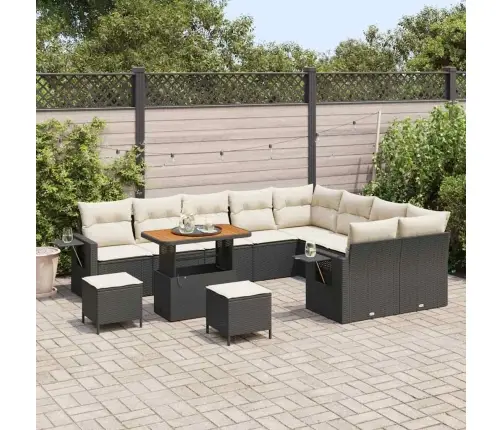 12 Daļu Dārza Dīvānu Komplekts Ar Spilveniem Melnā Poli Rotangpalmas Akācijā Vidaxl