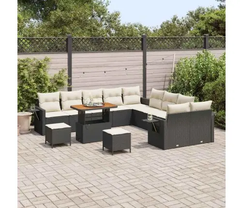 13 Daļu Dārza Dīvāns Ar Spilveniem Melnā Poli Ratanā, Akācijas Krāsā Vidaxl