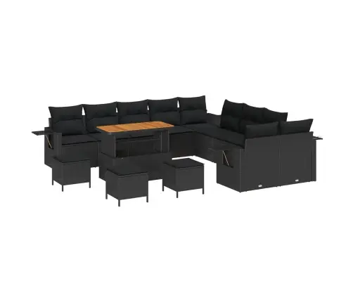 14 Daļu Dārza Dīvāns Ar Spilveniem Melnā Polirattanā Vidaxl