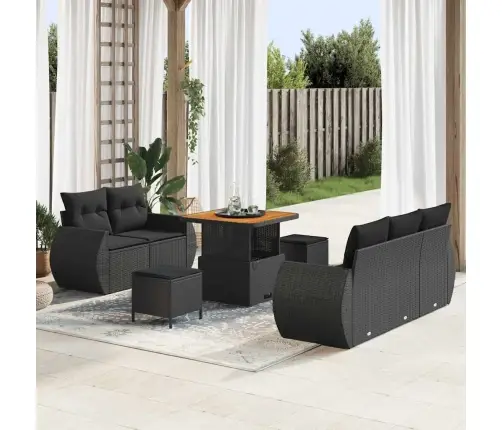 Sodo Sofų Rinkinys Su Pagalve 8 Pcs Juoda 80 X 80 X 71 Cm