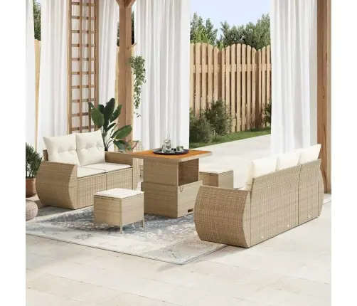 8 Daļu Dārza Dīvānu Komplekts Ar Spilveniem, Bēšs Poli Rotangpalma Akācija Vidaxl