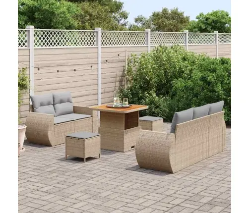 8 Daļu Dārza Dīvānu Komplekts Ar Spilveniem, Bēšs Poliratanas Akācija Vidaxl