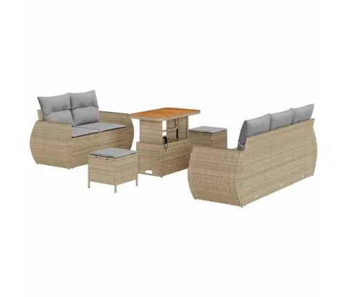 8 Daļu Dārza Dīvānu Komplekts Ar Spilveniem Bēšā Poli Rotangpalmas Akācijas Vidaxl