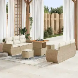 Dārza Dīvānu Komplekts Ar Spilvenu 9 Pcs Bēša Un Krēmkrāsa Vidaxl