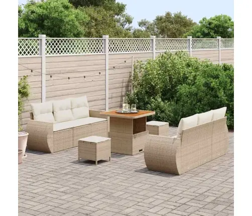 9 Daļu Dārza Dīvānu Komplekts Ar Spilveniem Bēšs Poli Rotangpalma Akācija Vidaxl