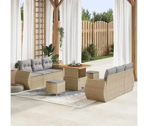 Aia Diivanikomplekt Padjaga 9 Pcs Beež Ja Heledhall Polürotang