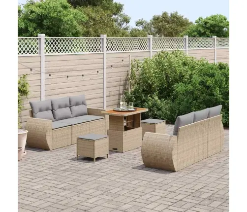 9 Gabalu Dārza Dīvāna Komplekts Ar Spilveniem Bēšā Poli Rotangpalmas Akācijas Vidaxl