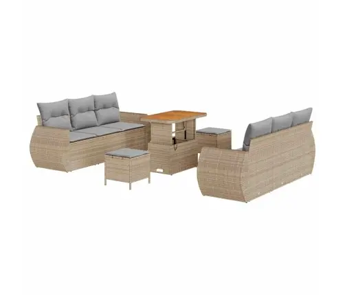 9 Gabalu Dārza Dīvāna Komplekts Ar Spilveniem Bēšā Poli Rotangpalmas Akācijas Vidaxl