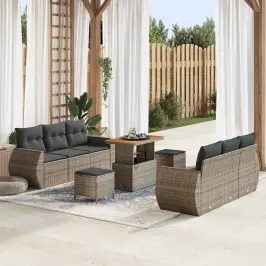 Dārza Dīvānu Komplekts Ar Spilvenu Ar Uzglabāšanu 9 Pcs Pelēka Vidaxl