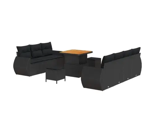 Sodo Sofų Rinkinys Su Pagalve 10 Pcs Juoda Poliratanas